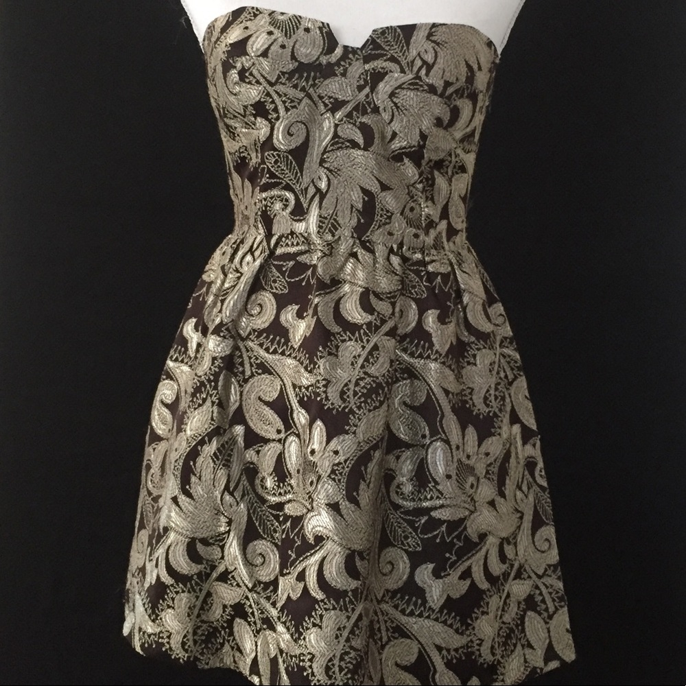 Pauln KC Brown & light gold dress.  EUC.  Sz Small